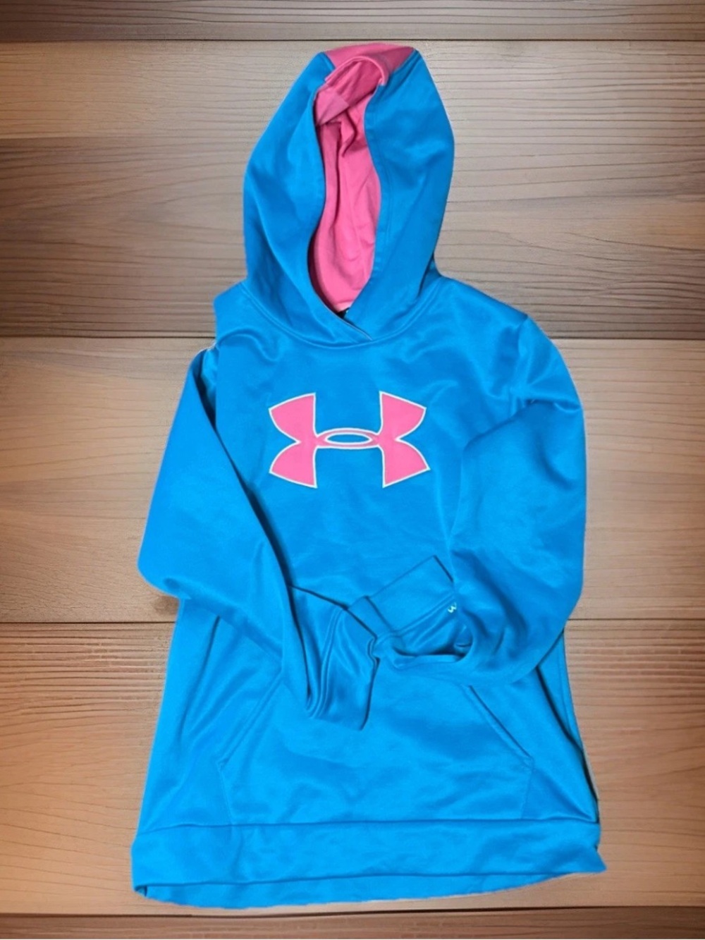 Under Armour Teal Hoodie with Pink Logo XL